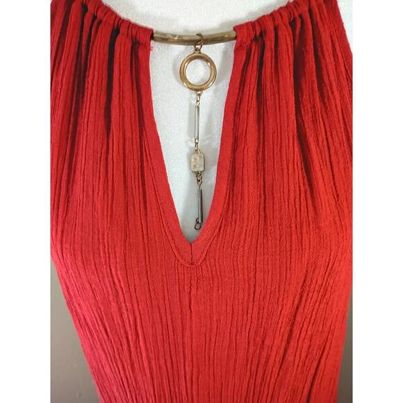 Mlle Gabrielle Dress Maxi High Low Orange Sz XL Gauzy Beach Festival - Picture 4 of 12